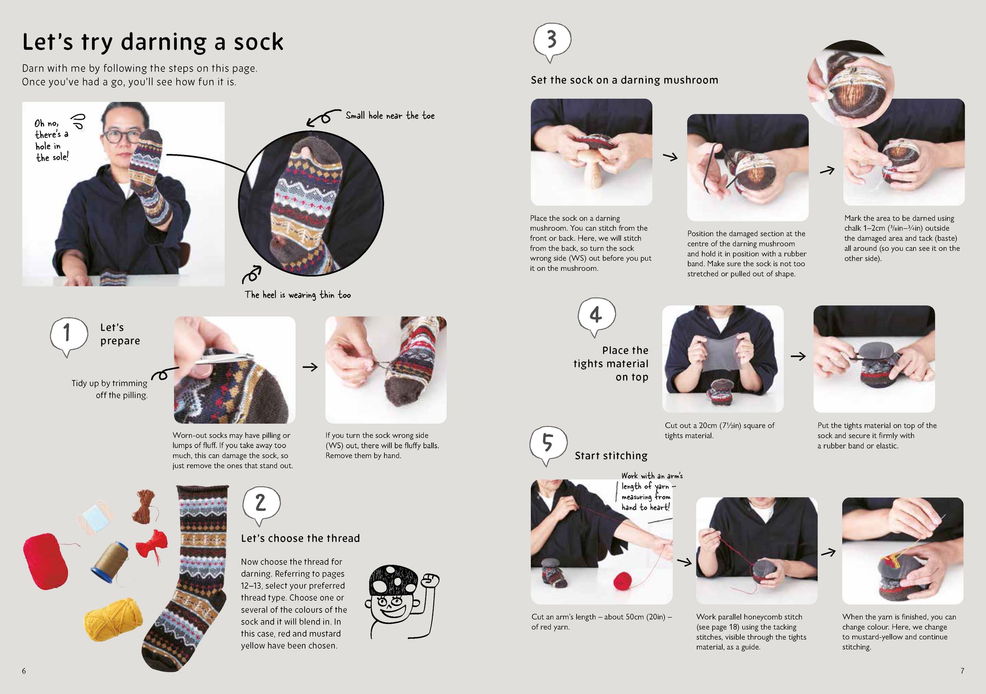 Hikaru Noguchi show step-by-step how to get started darning socks 