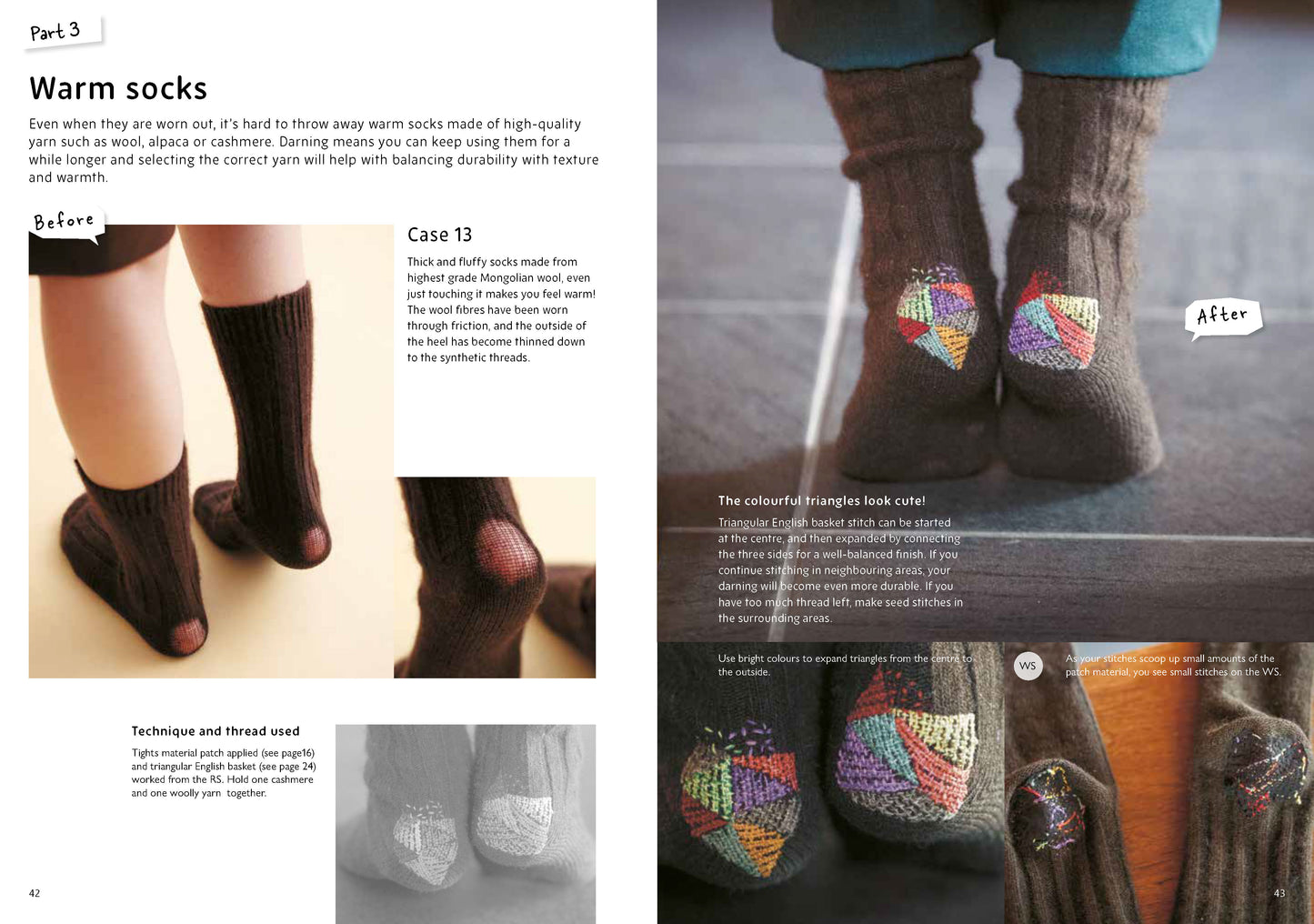 Spread from Darning Socks by Hikaru Noguchi about darning warm socks 