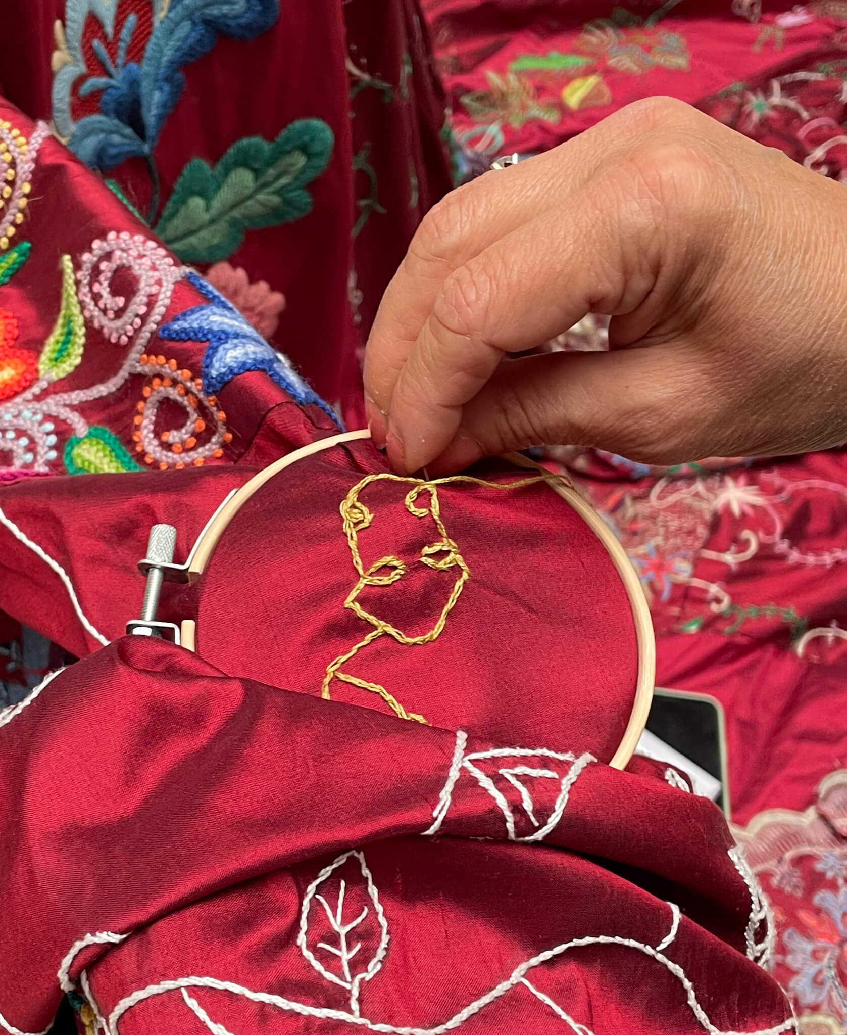 the red dress conversations in stitch Red Dress (embroidery project)